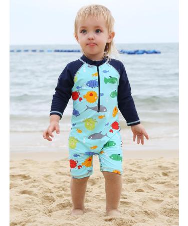 HUAANIUE Baby Girls One Piece Long Sleeve Swimwear UPF 50+ | Boys Bathing Beachwear 3-4 Years D | Sea-life Print - Buy Online on SooperMarket.com