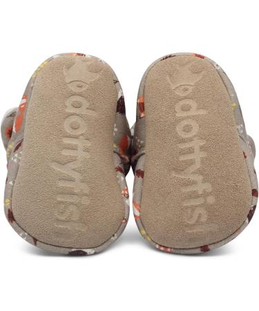 Dotty Fish Cotton Baby Booties | Suede Sole, Fleece Lining, Non-Slip Pram Shoes | Stay On Slippers for Boys, Girls, Unisex | Winter First Shoes (12-18 Months, Brown Woodland Animals) - Buy Online on SooperMarket.com