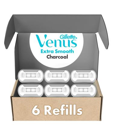 Gillette Venus Extra Smooth Charcoal Women's Razor Blade Refills, 6 Count Charcoal Refills (6ct)