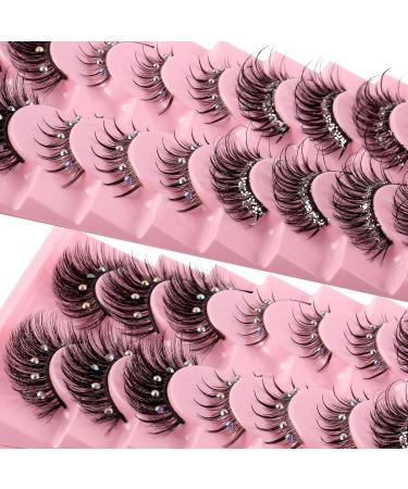 Joyeee False Eyelashes 10 Pairs Fake Eyelashes Glitter Diamonds Eye Lashes Reusable Easy to Wear and Remove Handmade Dramatic Fluffy Strip Lashes for Party Cosplay Costumes Festival Decoration Eyelashes#31 - Buy Online on SooperMarket.com