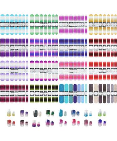 Self-Adhesive Nail Film - 14 Glitter Gradient Sheets (196 PCs) | Nail Art Stickers Manicure Set with Nail Files & Rubber Shaver for DIY Decoration - Buy Online on SooperMarket.com
