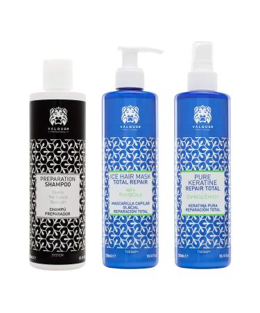 Valquer Damaged Hair Repair Treatment - pack with preparation Shampoo + Keratin + Ice Hair Mask - Repair pack for heavily damaged hair