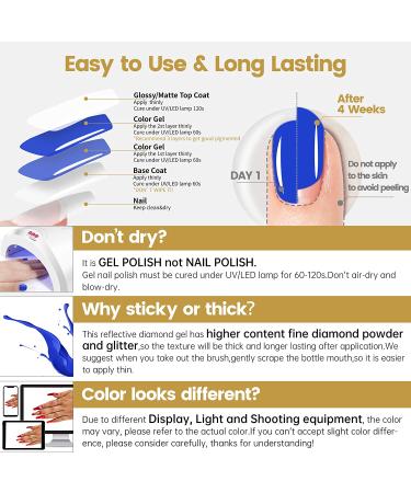 YTD Likomey Reflective Glitter Gel Nail Polish Set - Sapphire Blue & Pure Klein Blue Fashion Colors - Gold Combo Kit - Super Sparkly Diamond Disco DJ UV Top Coat - 2 Pcs (7.5ml each) - Buy Online on SooperMarket.com