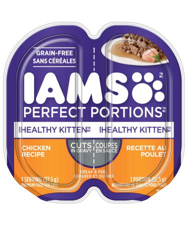 IAMS Perfect Portions Healthy Kitten Wet Cat Food Grain Free Cuts in Gravy - Chicken Flavour 75g Tray (24 Pack) Pet Food