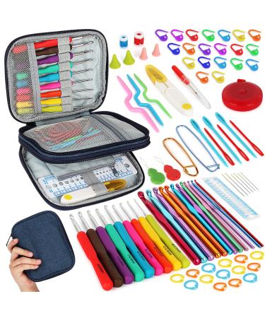 Katech 85-Piece Crochet Hooks Set Crochet Hook Kit with Storage Case Ergonomic Knitting Needles Weave Yarn Kits DIY Hand Knitting Craft Art Tool for Beginners and Experienced Crochet Lovers Blue