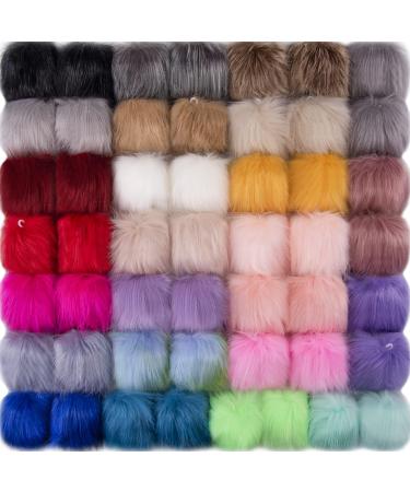 SIQUK 50 Pieces Faux Fur Pom Pom Fluffy Pom Pom Balls with Elastic Loop Faux Fox Fur Pom Pom for Hats Beanie Shoes Scarves Gloves Bags Accessories (25 Colors  2 Pcs Per Color) Bright color