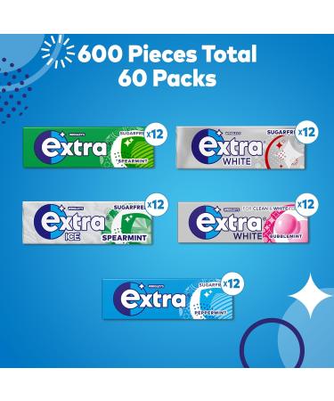 Extra Chewing Gum Variety Pack Bundle Peppermint Spearmint Strawberry Blueberry Flavours & More Sugar Free Selection Bulk Box 600 Pieces (60 packs) Pack of 1 - Buy Online on SooperMarket.com