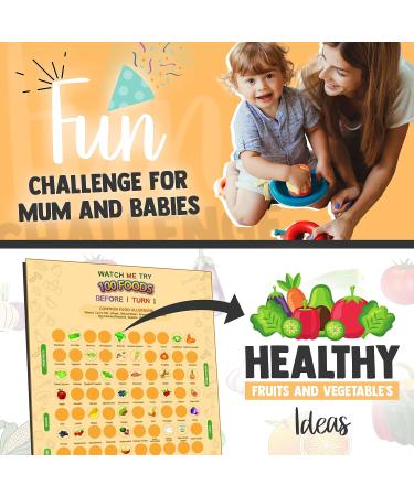 Cradle Plus 100 Foods Before 1 Scratch Off Poster with Baby Led Weaning Book - Baby Food Ideas, Tracker, Cookbook, Crown and Certificate - Yellow - Buy Online on SooperMarket.com