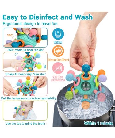 Site Ring Baby Toy | 0-3 Months Silicone Teething Rattle | Montessori Veilchen Root Gift | Fresh Green Sensory Balls - Buy Online on SooperMarket.com