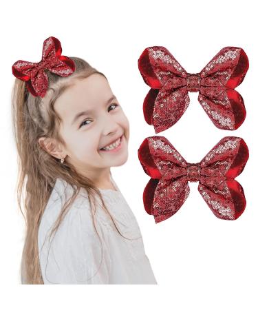 WLLHYF 2 PCS 5Inch Sequin Hair Bows Clips - Large Alligator Hair Barrettes for Girls, Red - Perfect for Birthday Parties and Gifts - Buy Online on SooperMarket.com