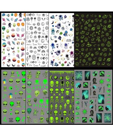 Alien Nail Art Stickers - 3D Astronaut UFO Rocket & Moon Designs | Luminous Self-Adhesive Decals for Women & Girls Manicure Decor - Buy Online on SooperMarket.com
