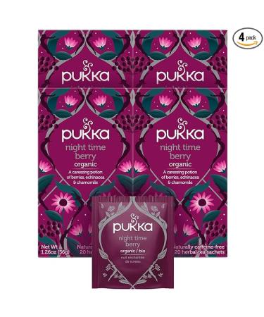Pukka Organic Tea Bags, Night Time Berry Herbal Tea for Health and Wellness, with Chamomile, Echinacea, and Elderberry, Perfect for Overnight Wellness, 20 Count (Pack of 4), 80 Tea Bags