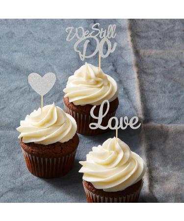 Arthsdite 24Pcs We Still Do Cupcake Toppers Glitter Love Heart Marriage Anniversary Cupcake Picks Bridal Shower Wedding Engagement Birthday Cake Decorations Supplies - Silver Glitter Silver Cupcake Toppers - Buy Online on SooperMarket.com