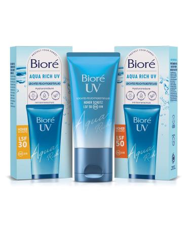 BIORE Aqua Rich UV - SPF 50 Light Moisture Fluid for Face - Non-Greasy UVA/UVB Sun Protection Ideal Under Makeup - 50ml - Buy Online on SooperMarket.com