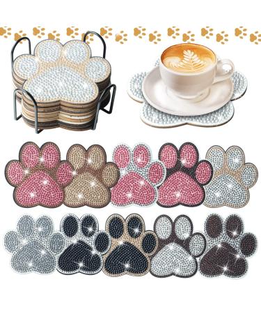 10 Pcs Dog Paw Shaped Diamond Painting Coasters Kits DIY Pet Paw Diamond Painting Coasters with Holder Cat Dog Paw Diamond Painting Coasters for Beginners Adults and Kids Art Craft Supplies Gift