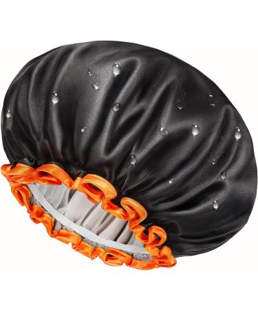 Kids Small Black Shower Cap | Double Layers Waterproof Bathing Hair Cap | Reusable & Comfortable | Non-fading & Stretchy Shower Hat | Pack of 1 Black + Orange - Buy Online on SooperMarket.com