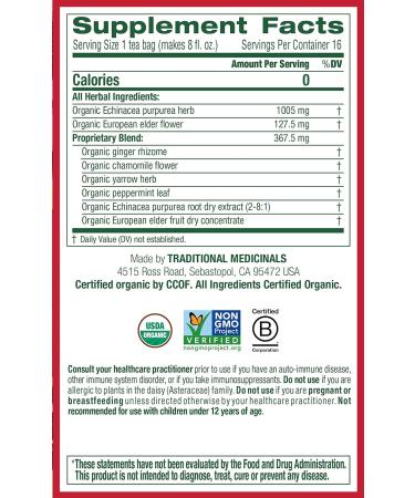 Traditional Medicinals Organic Echinacea Elderberry Herbal Tea - 32 Tea Bags Total, Immune Function Support, Pack of 2 - Buy Online on SooperMarket.com