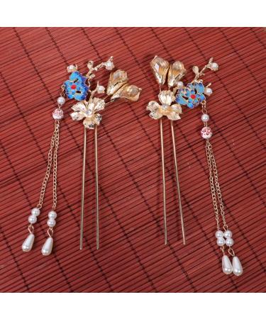Minkissy Chinese Hair Stick 1 Pair of Retro Flower Hair Chopsticks Hairpin Japanese Chignon Pin Vintage Hair Accessories - Buy Online on SooperMarket.com