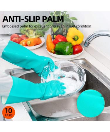 VGO 10 Pairs Reusable Household Gloves - Nitrile Latex-Free Waterproof Kitchen & Gardening Gloves (L Green) - Durable Dishwashing & Cleaning Gloves - Buy Online on SooperMarket.com