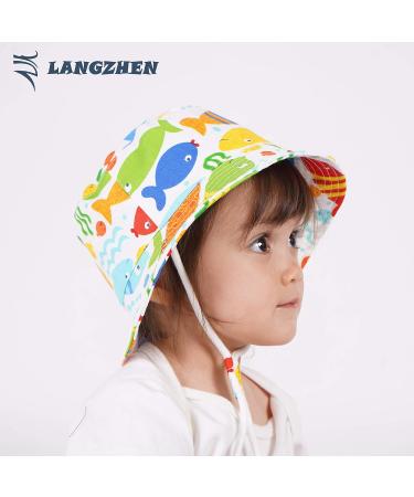 LANGZHEN Baby Girls Beach Sun Hat with Chin Strap, Colorful Fish Print - 6-12 Months - Buy Online on SooperMarket.com