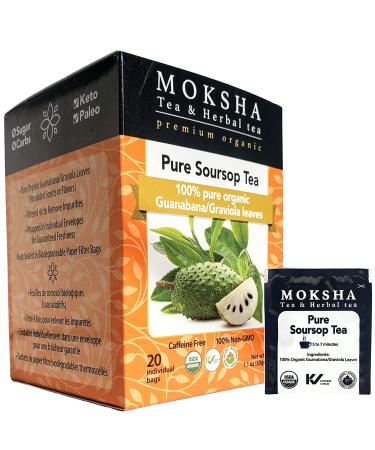Organic Pure Soursop Tea with Graviola Leaf - 20 Guanabana Leaves Tea Bags | Moksha Ayurveda - Buy Online on SooperMarket.com