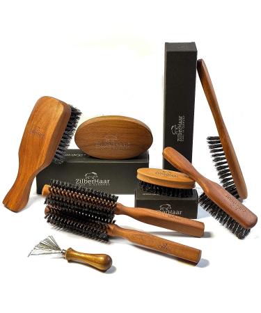 ZilberHaar Styler Hair and Beard Brush - 1.3 Stiff Boar Bristles - Round Brush with Pearwood Handle - 222 Bristle Plugs - Beard Grooming Brush for Men - Buy Online on SooperMarket.com