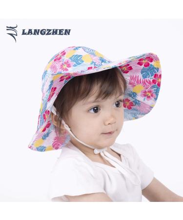 LANGZHEN Tropical Flowers Sun Hat for Toddler Girls | Adjustable Wide Brim Beach Play Hat with Chin Strap | Ages 2-4 Years - Buy Online on SooperMarket.com