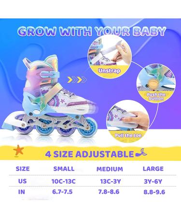 NEMONE Mermaid or Bunny Strawberry Light up Inline Skates - Purple Blue Blades Roller for Girls | 4 Size Adjustable Indoor Outdoor Skates for Kids | A-Mermaid Medium - Big Kid - Buy Online on SooperMarket.com