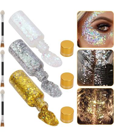 3Pcs Body Glitter Gel 50ml Face Glitters Body Gel Sequins Holographic Sparkling Lotion Glitter with 3 Brushes Face and Body Gel Liquid Eyeshadow Sequins Glitter - Buy Online on SooperMarket.com