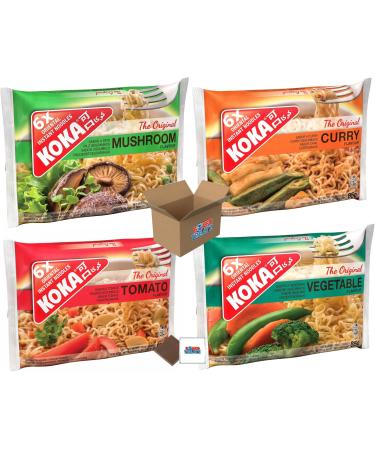 Koka Vegetarian Bundle: Mushroom + Curry + Vegetable + Tomato 6Pcs Each (24 Mixed Pack) Boxed Treatz