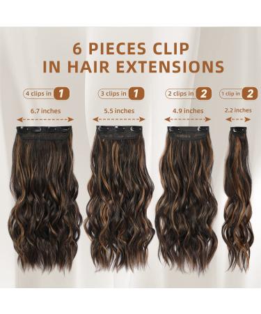 Fliace Clip in Hair Extensions 20 6pcs Dark Brown Balayage Highlights - Natural Blend Hairpieces - Buy Online on SooperMarket.com