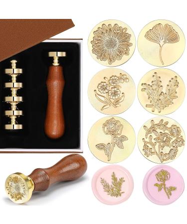 Chrisfall 6 Pcs Floral Wax Seal Stamp Set for Wedding Greeting Cards - Botanical Sealing Stamper Kit with Wooden Handle and Brass Head - Buy Online on SooperMarket.com