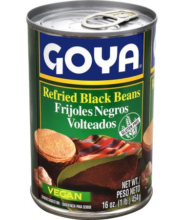 Goya Foods Refried Black Beans (Frijoles Negros Volteados) 16-Ounce (Pack of 12)