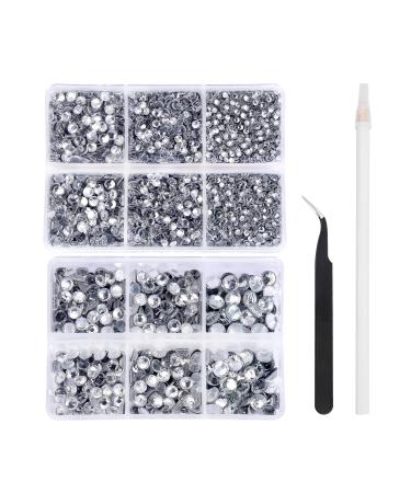 Nibiru 6616pcs Hotfix Rhinestones 5 Mixed Sizes FlatBack Crystal Rhinestones for Crafts Round Glass Gems with Tweezers and Picking Rhinestones Pen(Clear)