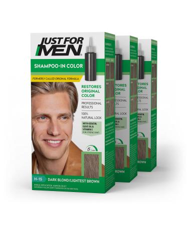 Just For Men Shampoo-In Color (Formerly Original Formula) Mens Hair Color with Keratin and Vitamin E for Stronger Hair - Dark Blond/Lightest Brown H-15 Pack of 3 Pack of 3 Dark Blond/Lightest Brown H-15