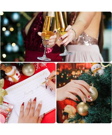 MELLIEX Christmas Fake Nails Artificial Full Cover Press on Nails 48 Pieces Xmas Coffin False Nail Tips Santa Claus Snowflake Elk Nail Art Decorations with Nail Glue and Nail Files - Buy Online on SooperMarket.com