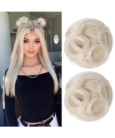 REECHO 2 PCS Mini Claw Clip in Messy & Cat Ears Hair Bun Extensions Wig Accessory Updo Hairpieces for Women Girls (Pack of 2-3.5" Wavy Light Blonde) Pack of 2 - 3.5" Wavy Light Blonde