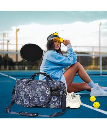 Boulder Bee Premium Pickleball Bag for Women | Blue Cashew Flower Design | Hand/Shoulder Gym Bag with Water Bottle Holder | Racquet/Paddle Holder Duffel Bag - Buy Online on SooperMarket.com