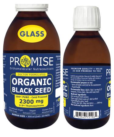 300ml (10oz) ORGANIC BLACK SEED Oil Vegan Friendly Up to 3% The Thymoquinone 100% Pure Natural Cold Pressed 2300mg Ultra Strength Glass Bottle