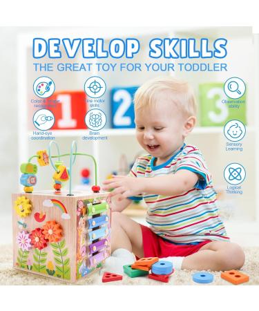 Shop Montessori Motor Cube Toys for 1-3 Year Olds | Activity Cubes for Babies 12-18 Months | Perfect Gift for Boys & Girls | Wooden Motor Skills Toys (Pink) - Buy Online on SooperMarket.com