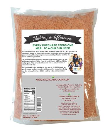 Jiva Organic Split Red Lentils 4lb - Masoor Dal - Non-GMO Vegan Certified - 64oz - Non-Irradiated - Buy Online on SooperMarket.com