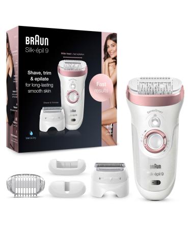 Braun Silk- pil 9 Epilator women / hair remover for long-lasting hair removal shaving and trimmer attachment micro grip tweezers technology high-frequency massage attachment 9-725 white / rose gold silk- pil 9-725