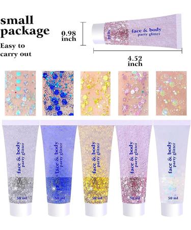 Body Glitter Gel 50ml Face Glitters Body Gel Sequins Shimmer Liquid Eyeshadow Mermaid Sequins Sparkling Chunky Body Lotion Glitter Liquid for Face Body Eye Hair Nail DIY Makeup Decoration-Silver#05 05#Silver - Buy Online on SooperMarket.com