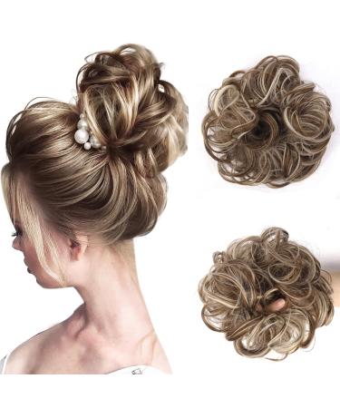 Vlasy Messy Bun Hair Piece for Women Curly Wavy Hair Scrunchies Bun Extensions Hairpieces Synthetic Hair Chignons Accessories Updo for Girls(F12/613# 60g) 60g F12/613#
