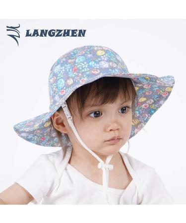 LANGZHEN Beach Sun Protection Hat for Baby Girls | Adjustable Toddler Kids Hat with Chin Strap | Wide Brim Summer Play Hat | Multi-Colored Roses | 1-2 Years - Buy Online on SooperMarket.com