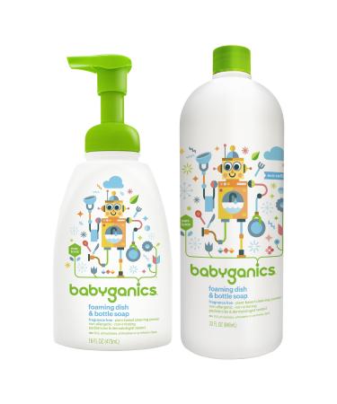 Babyganics 16 Ounce Dish Dazzler Foaming Dish and Bottle Soap with Refill Kit (Original Version)