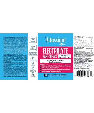 Vitassium FastChews - Fruit Punch Flavored Chewable Electrolytes - Sodium and Potassium for Rapid Relief - Non-GMO Vegan Gluten & Allergen Free - 60 Electrolyte Tablets Per Bottle - Buy Online on SooperMarket.com