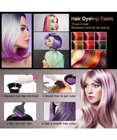 15 Pcs Hair Dye Coloring Kit - DIY Salon Tools for Bleaching and Tinting - Includes Bowl, Brush, Spoon, Ear Cover, Gloves, and Comb - Black - Buy Online on SooperMarket.com