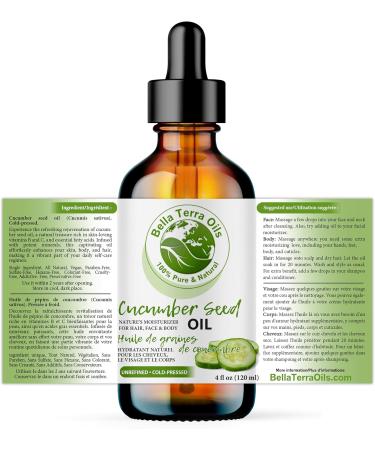 Cucumber Seed Oil. 120ml. 100% Pure. Cold-pressed. Unrefined. Organic. Carrier Base Oil. Chemical-free. Promotes Skin Hydration. Lightweight. Natural Moisturizer for Hair Skin Nails Stretch Marks. Bella Terra Oils. 120 ml (Pack of 1) - Buy Online on SooperMarket.com