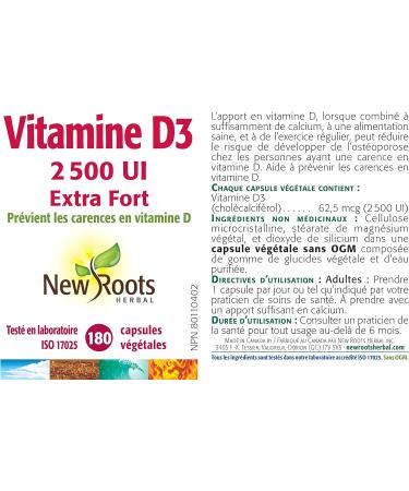 New Roots Herbal - Vitamin D3 2500 IU Extra Strength 180 Capsules - Helps to Prevent Vitamin D Deficiency - Helps in the Development and Maintenance of Bones and Teeth - Support Immune Function - Buy Online on SooperMarket.com